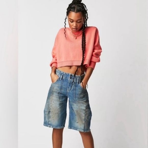 Free People Sweaters - Free People Easy Street Cropped Pullover Sweater In Coral Size XL
